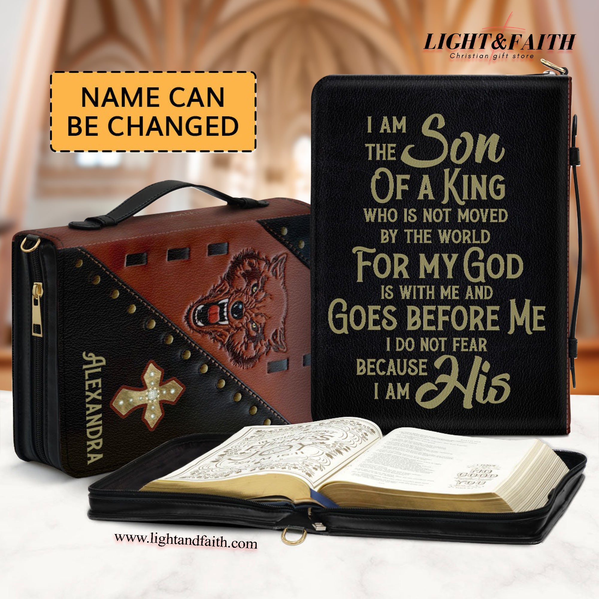 I Am The Son Of A King Leather Book Cover, Personalized Wolf Bible Cover With Zipper, Christian Friends Gift, Christian Gift, Bible Covers Jesus Gifts